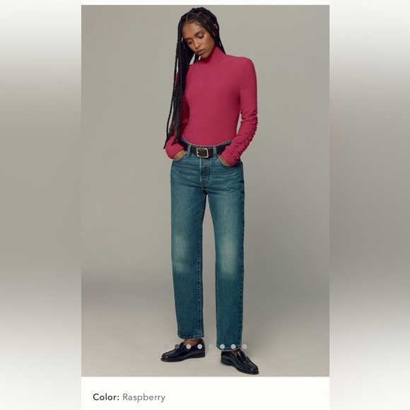 NWT new XL Anthropologie ruched sleeve turtleneck top raspberry pink stretchy - Picture 3 of 17